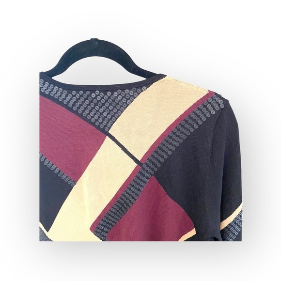 Y2K Vibes: Ellen Tracy ❁ Sequin Trim Silk Knit Print Cardigan Sweater ❁ Medium - Picture 11 of 16